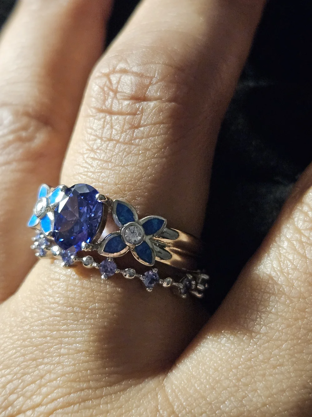 925S Iollite And Blue Lab Crushed Opal Floral Ring